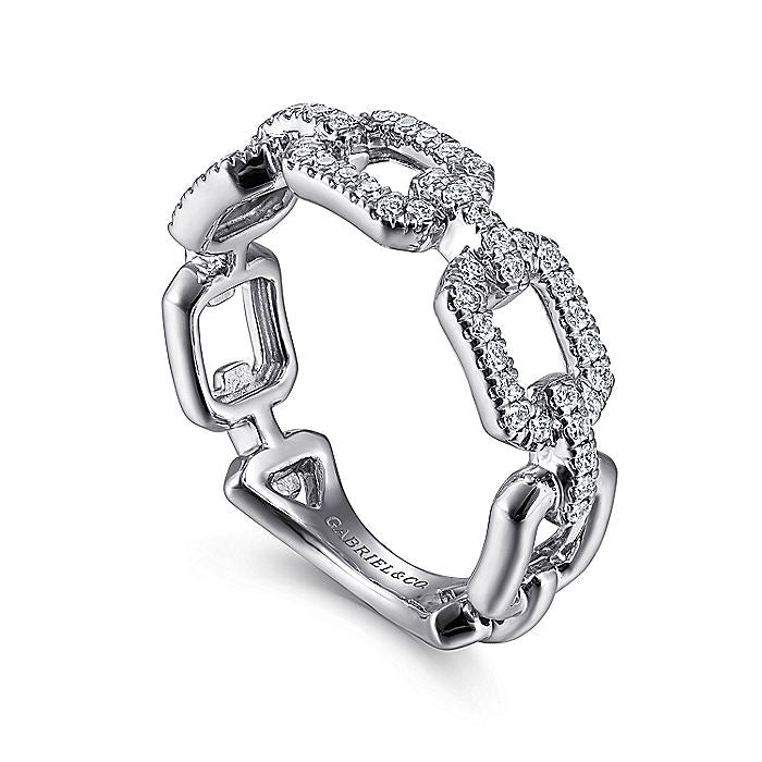 Gabriel & Co. LR51249W45JJ 14K White Gold Pavé Diamond Chain Link Ring Band