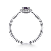 Gabriel & Co. LR51264W45AM 14K White Gold Amethyst Diamond Halo Promise Ring