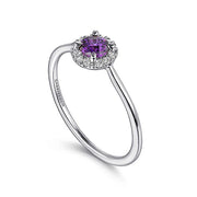 Gabriel & Co. LR51264W45AM 14K White Gold Amethyst Diamond Halo Promise Ring