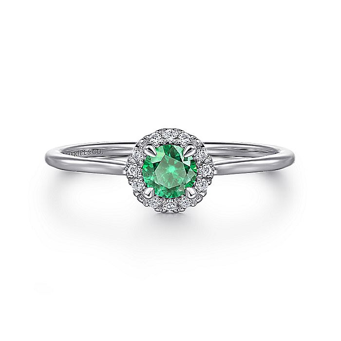 Gabriel & Co. LR51264W45EA 14K White Gold Emerald and Diamond Halo Promise Ring