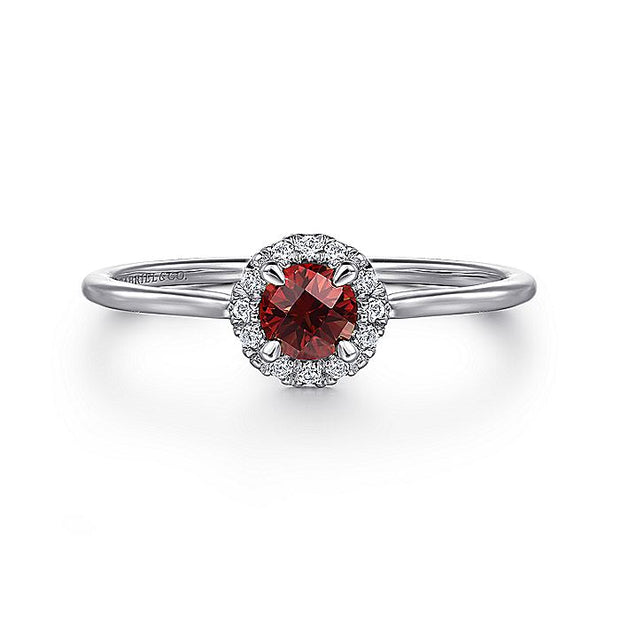 Gabriel & Co. LR51264W45GN 14K White Gold Garnet and Diamond Halo Promise Ring