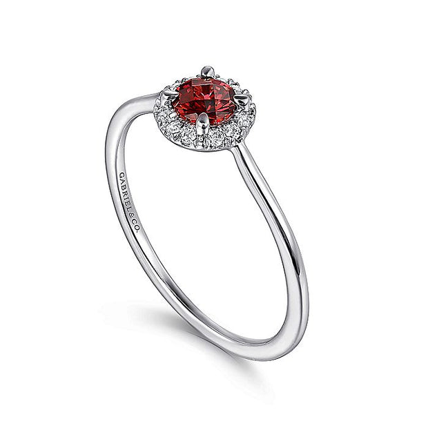 Gabriel & Co. LR51264W45GN 14K White Gold Garnet and Diamond Halo Promise Ring