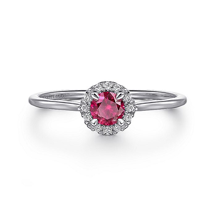 Gabriel & Co. LR51264W45RA 14K White Gold Ruby and Diamond Halo Promise Ring