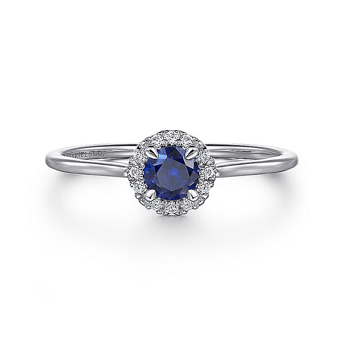 Gabriel & Co. LR51264W45SA 14K White Gold Blue Sapphire and Diamond Halo Promise Ring