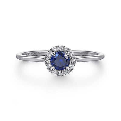 Gabriel & Co. LR51264W45SA 14K White Gold Blue Sapphire and Diamond Halo Promise Ring