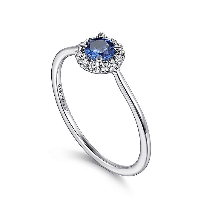 Gabriel & Co. LR51264W45SA 14K White Gold Blue Sapphire and Diamond Halo Promise Ring