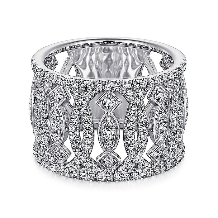 Gabriel & Co. LR51336W45JJ 14K White Gold Wide Open Pattern Diamond Ring