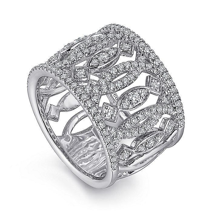 Gabriel & Co. LR51336W45JJ 14K White Gold Wide Open Pattern Diamond Ring