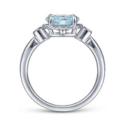 Gabriel & Co. LR51435W45AQ 14K White Gold Oval Aquamarine and Diamond Three Stone Ring