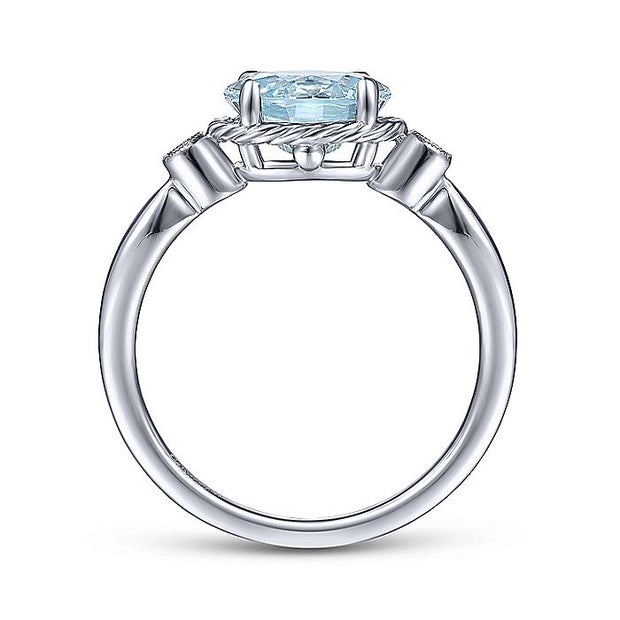 Gabriel & Co. LR51435W45AQ 14K White Gold Oval Aquamarine and Diamond Three Stone Ring