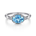 Gabriel & Co. LR51435W45BT 14K White Gold Oval Swiss Blue Topaz & Diamond Three Stone Ring