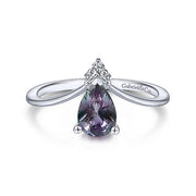 Gabriel & Co. LR51453W4525 14K White Gold Synthetic Alexandrite Diamond  Chevron Ring