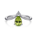 Gabriel & Co. LR51453W45PE 14K White Gold Teardrop Peridot and Diamond Chevron Ring