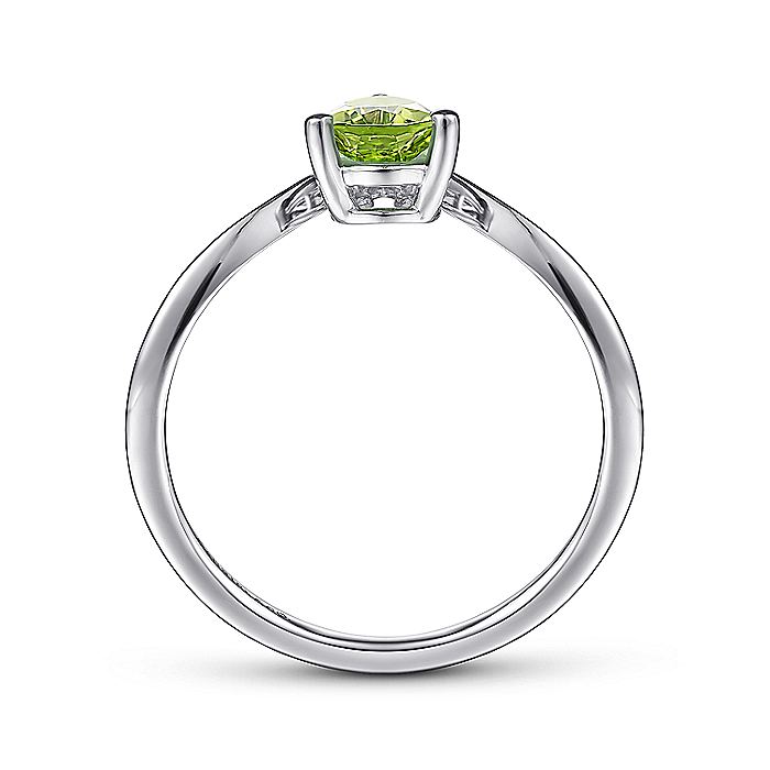 Gabriel & Co. LR51453W45PE 14K White Gold Teardrop Peridot and Diamond Chevron Ring