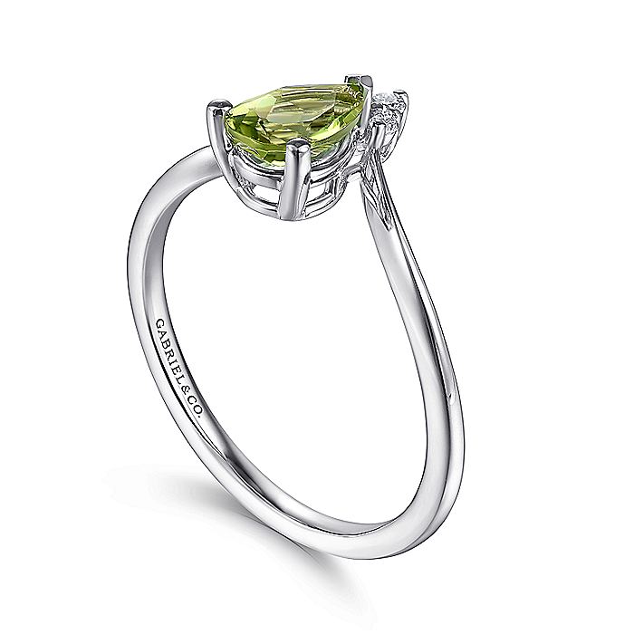 Gabriel & Co. LR51453W45PE 14K White Gold Teardrop Peridot and Diamond Chevron Ring