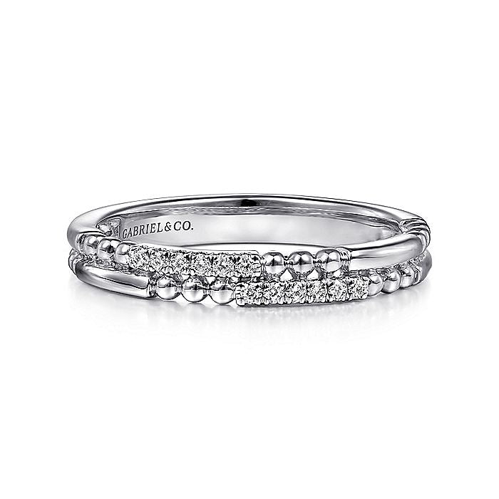 Gabriel & Co. LR51456W45JJ 14K White Gold Two Row Beaded Diamond Stackable Ring