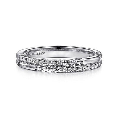 Gabriel & Co. LR51456W45JJ 14K White Gold Two Row Beaded Diamond Stackable Ring