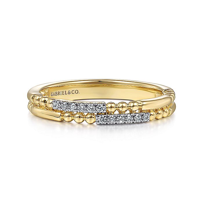 Gabriel & Co. LR51456Y45JJ 14K Yellow Gold Two Row Beaded Diamond Stackable Ring