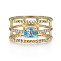 Gabriel & Co. LR51458Y45BT 14K Yellow Gold Oval Swiss Blue Topaz and Diamond Three Row Ring