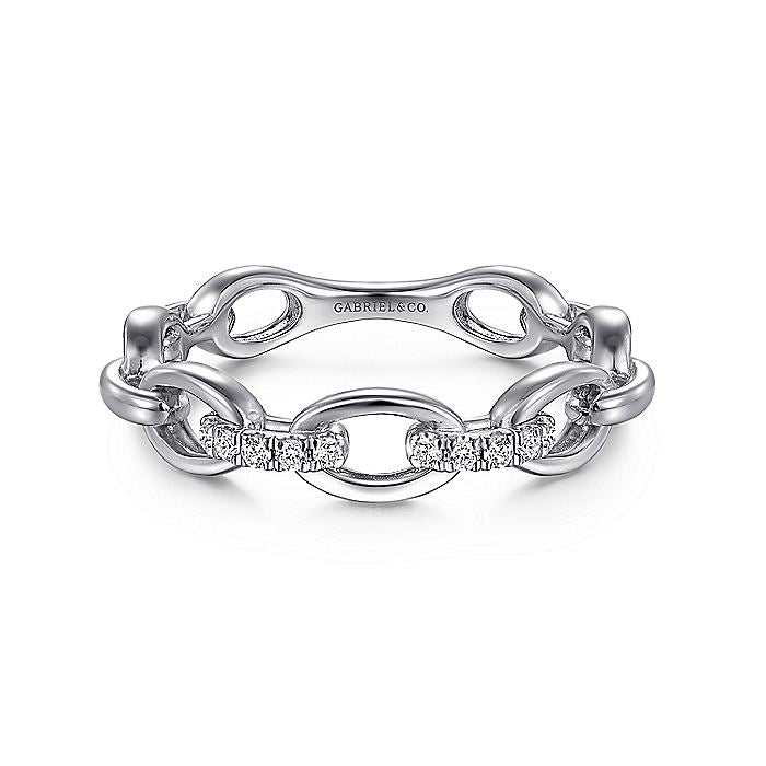 Gabriel & Co. LR51461W45JJ 14K White Gold Diamond Oval Link Chain Ladies Ring