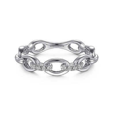 Gabriel & Co. LR51461W45JJ 14K White Gold Diamond Oval Link Chain Ladies Ring