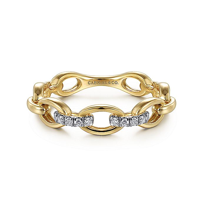 Gabriel & Co. LR51461Y45JJ 14K Yellow Gold Diamond Oval Link Chain Ladies Ring