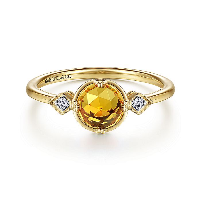 Gabriel & Co. LR51462Y45CT 14K Yellow Gold Three Stone Citrine and Diamond Ring