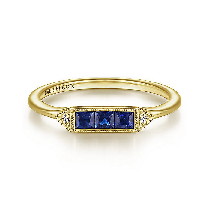 Gabriel & Co. LR51464Y45SA 14K Yellow Gold Diamond and Trio Princess Cut Sapphire Ladies Ring