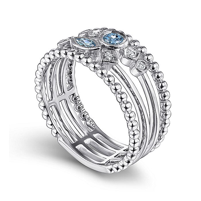 Gabriel & Co. LR51466W45BT 14K White Gold Swiss Blue Topaz and Diamond Multi Row Ring