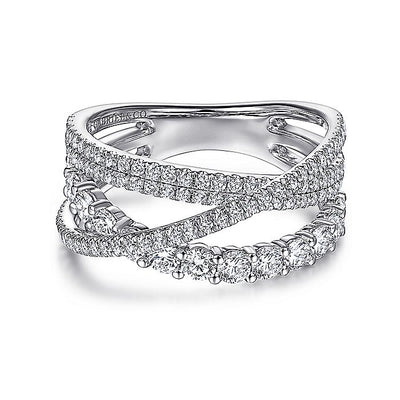 Gabriel & Co. LR51499W45JJ 14K White Gold Criss Crossing Layered Diamond Ring in size 9.5mm width