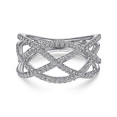 Gabriel & Co. LR51503W45JJ 14K White Gold Layered Grid Diamond Ring