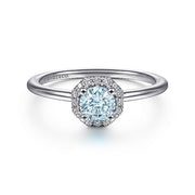 Gabriel & Co. LR51511W45AQ 14K White Gold Octagonal Halo Aquamarine and Diamond Ring