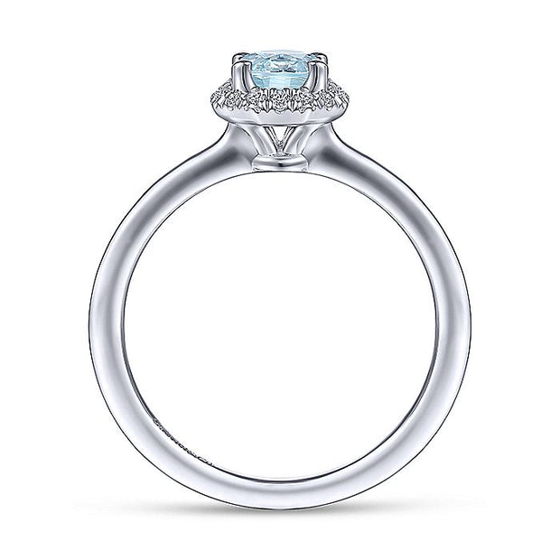 Gabriel & Co. LR51511W45AQ 14K White Gold Octagonal Halo Aquamarine and Diamond Ring