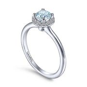 Gabriel & Co. LR51511W45AQ 14K White Gold Octagonal Halo Aquamarine and Diamond Ring