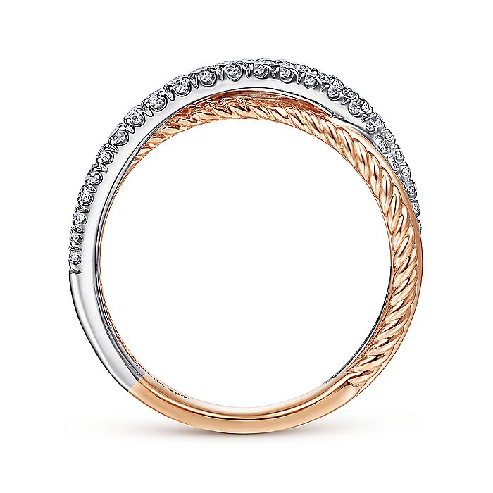 Gabriel & Co. LR51526T45JJ 14K White-Rose Gold Twisted Rope and Diamond Criss Cross Ring