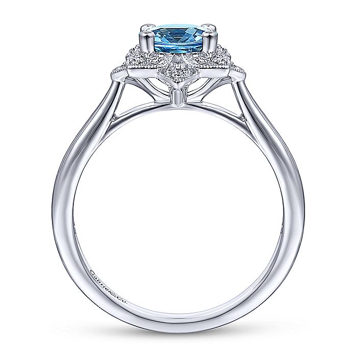 Gabriel & Co. LR51531W45BT Vintage Inspired 14K White Gold Round Blue Topaz and Floral Diamond Halo Ring