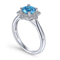 Gabriel & Co. LR51531W45BT Vintage Inspired 14K White Gold Round Blue Topaz and Floral Diamond Halo Ring