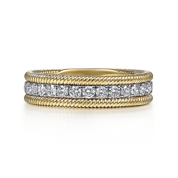 Gabriel & Co. LR51569Y45JJ 14K Yellow Gold Diamond Band with Twisted Rope Border