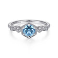 Gabriel & Co. LR51601W45BT 14K White Gold Hexagonal Blue Topaz Diamond Ring