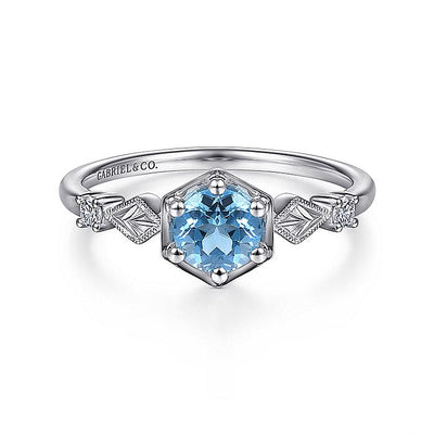 Gabriel & Co. LR51601W45BT 14K White Gold Hexagonal Blue Topaz Diamond Ring