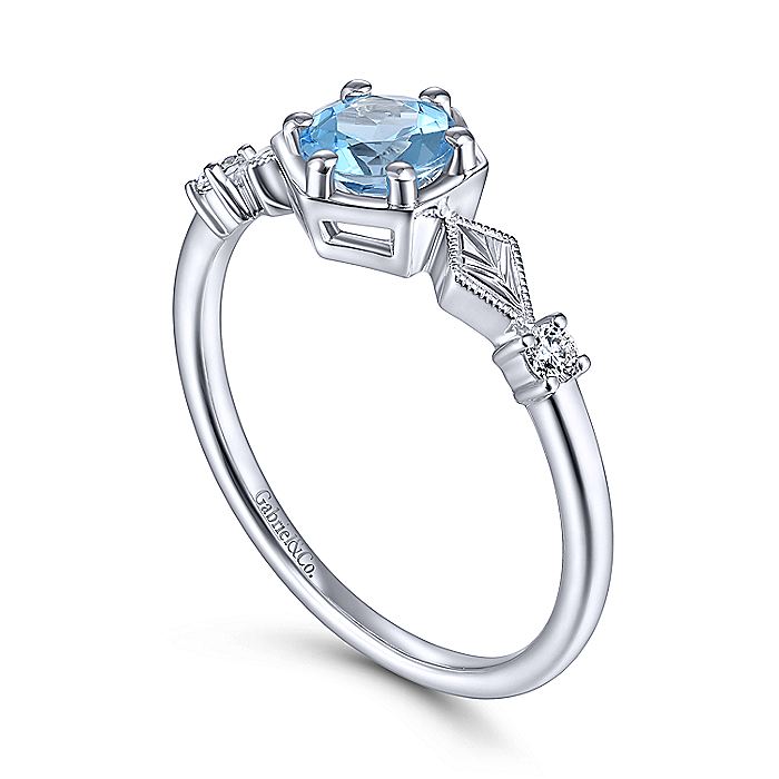 Gabriel & Co. LR51601W45BT 14K White Gold Hexagonal Blue Topaz Diamond Ring