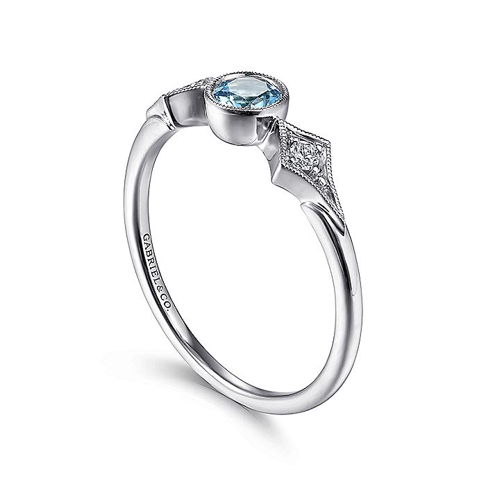 Gabriel & Co. LR51605W45BT 14K White Gold Round Blue Topaz and Diamond Three Stone Ring