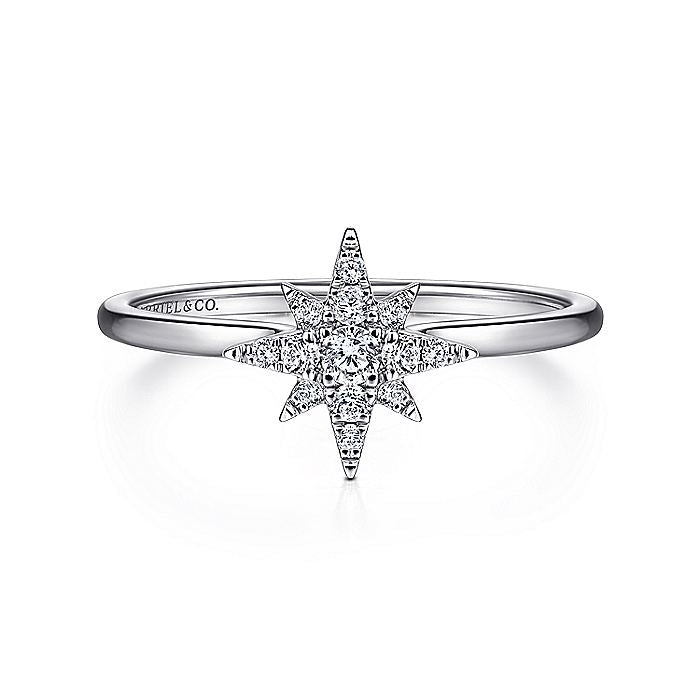 Gabriel & Co. LR51609W45JJ 14K White Gold Diamond Starburst Ring