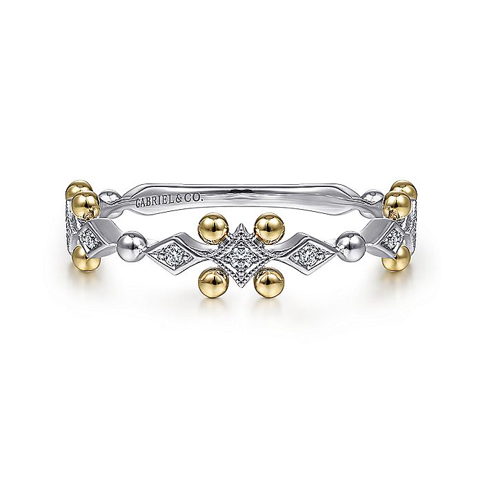 Gabriel & Co. LR51612M45JJ 14K Yellow-White Gold Beaded Diamond Stackable Ring