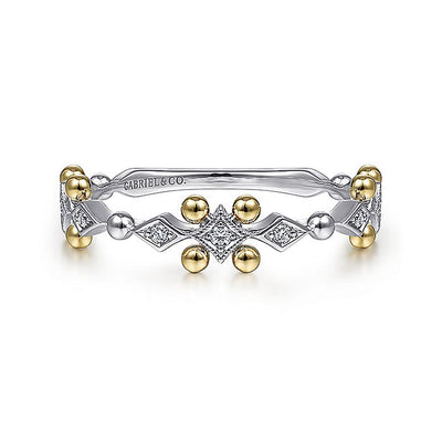 Gabriel & Co. LR51612M45JJ 14K Yellow-White Gold Beaded Diamond Stackable Ring