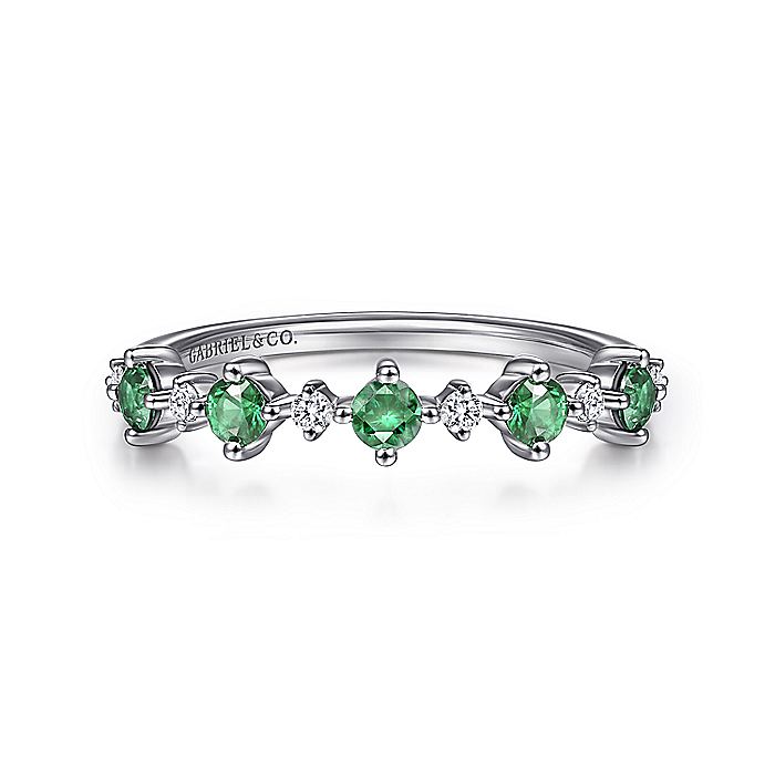 Gabriel & Co. LR51614W45EA 14K White Gold Alternating Round Diamond and Emerald Ring