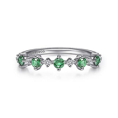 Gabriel & Co. LR51614W45EA 14K White Gold Alternating Round Diamond and Emerald Ring