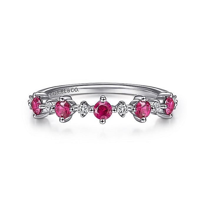 Gabriel & Co. LR51614W45RA 14K White Gold Alternating Round Diamond and Ruby Ring