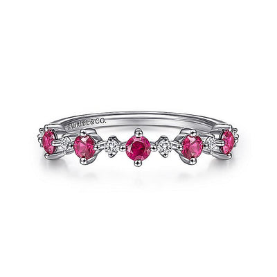 Gabriel & Co. LR51614W45RA 14K White Gold Alternating Round Diamond and Ruby Ring