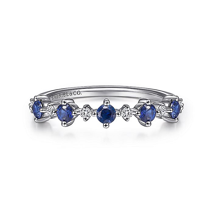 Gabriel & Co. LR51614W45SA 14K White Gold Alternating Round Diamond and Sapphire Ring